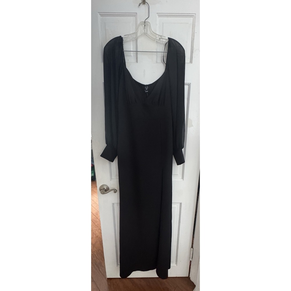 Windsor Black Maxi Dress Women's XL Sheer Long Sleeve V-Neck Romantic Evening